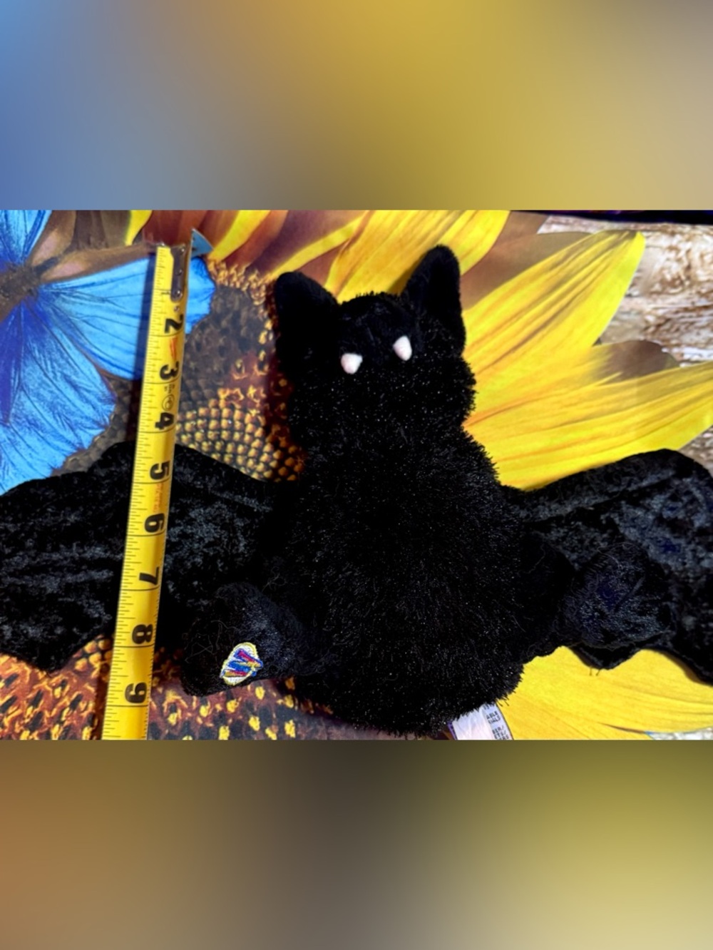 Vintage Ganz Halloween Bat Black Fuzzy Bat 🦇